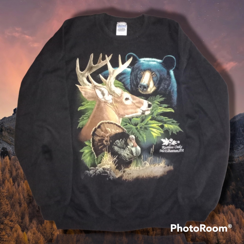 Hunting Bear Dear Turkey Adult Black 2XL Sweatshirt